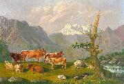 Johann Kaspar Scherrer Weidelandschaft in den Schweizer Bergen mit Katarakt und Gebirgshorizont Spain oil painting artist